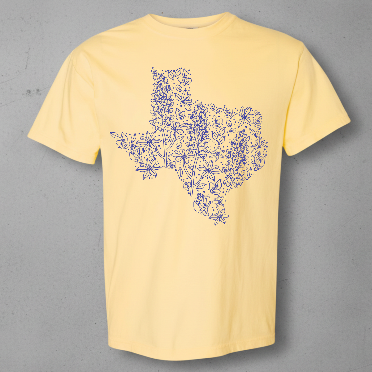 comfort colors t-shirt with a Texas bluebonnet design