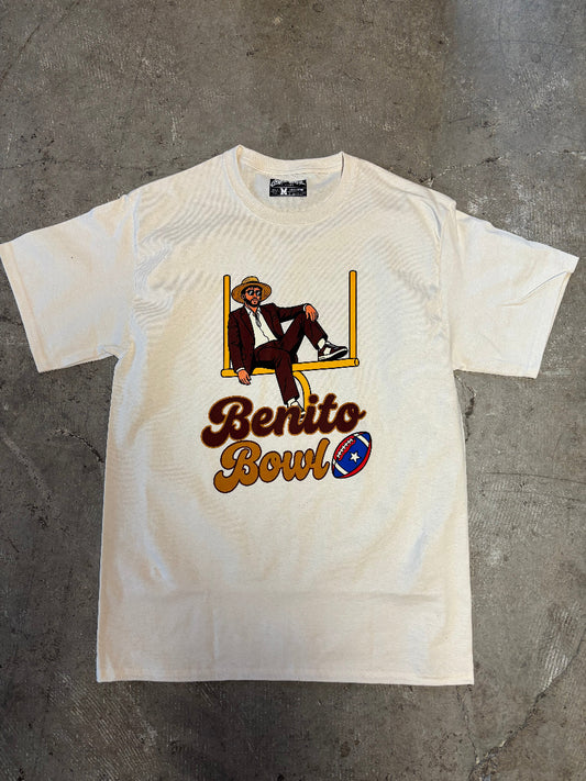 White t-shirt with bad bunny on a goal post 