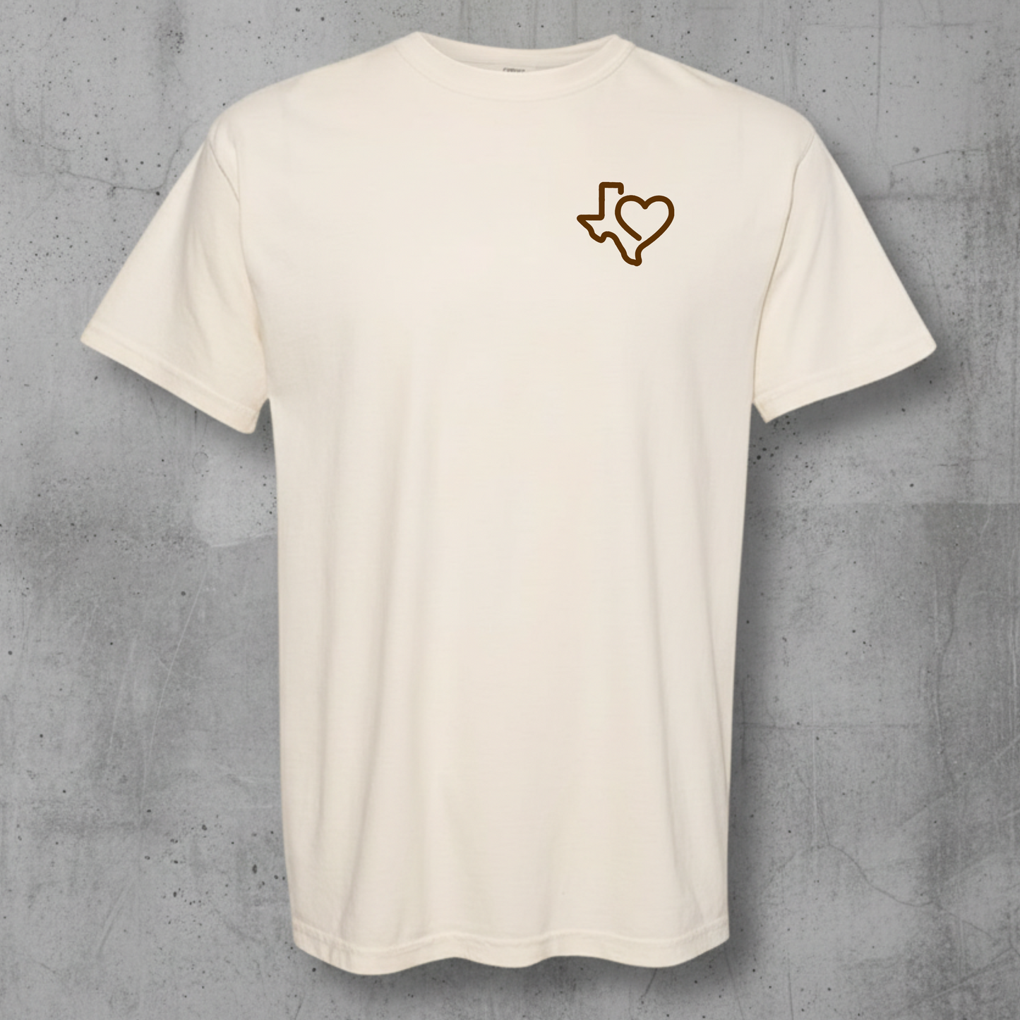 comfort color ivory t-shirt with texas heart design 