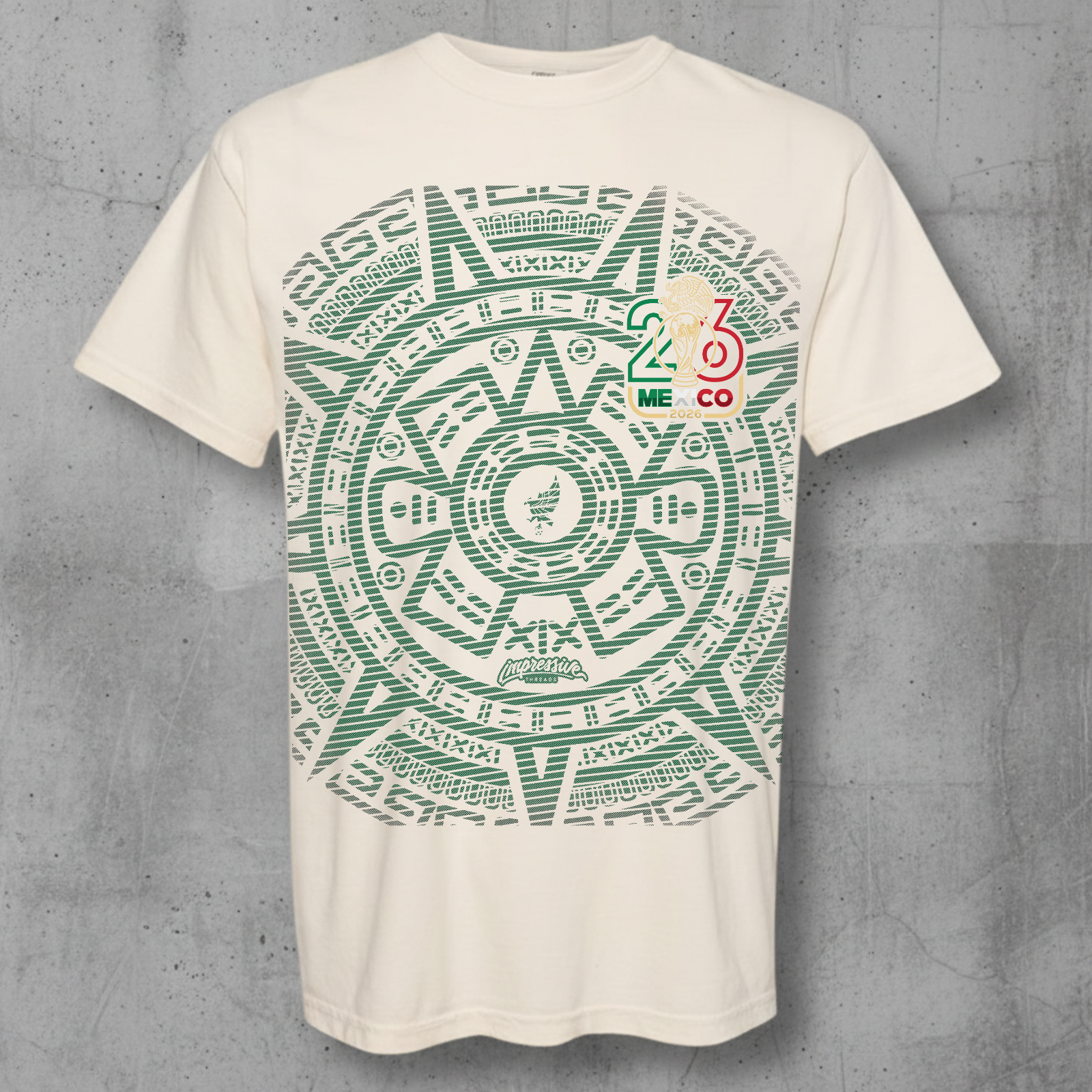 cream shirt with the mexico aztec calander in honor of the 026 world cup 