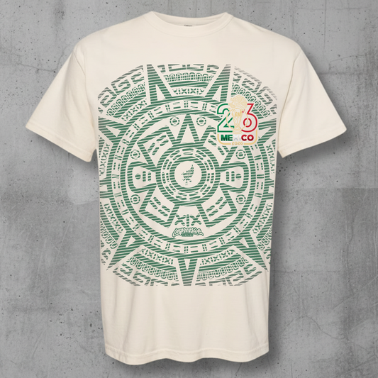 cream shirt with the mexico aztec calander in honor of the 026 world cup 