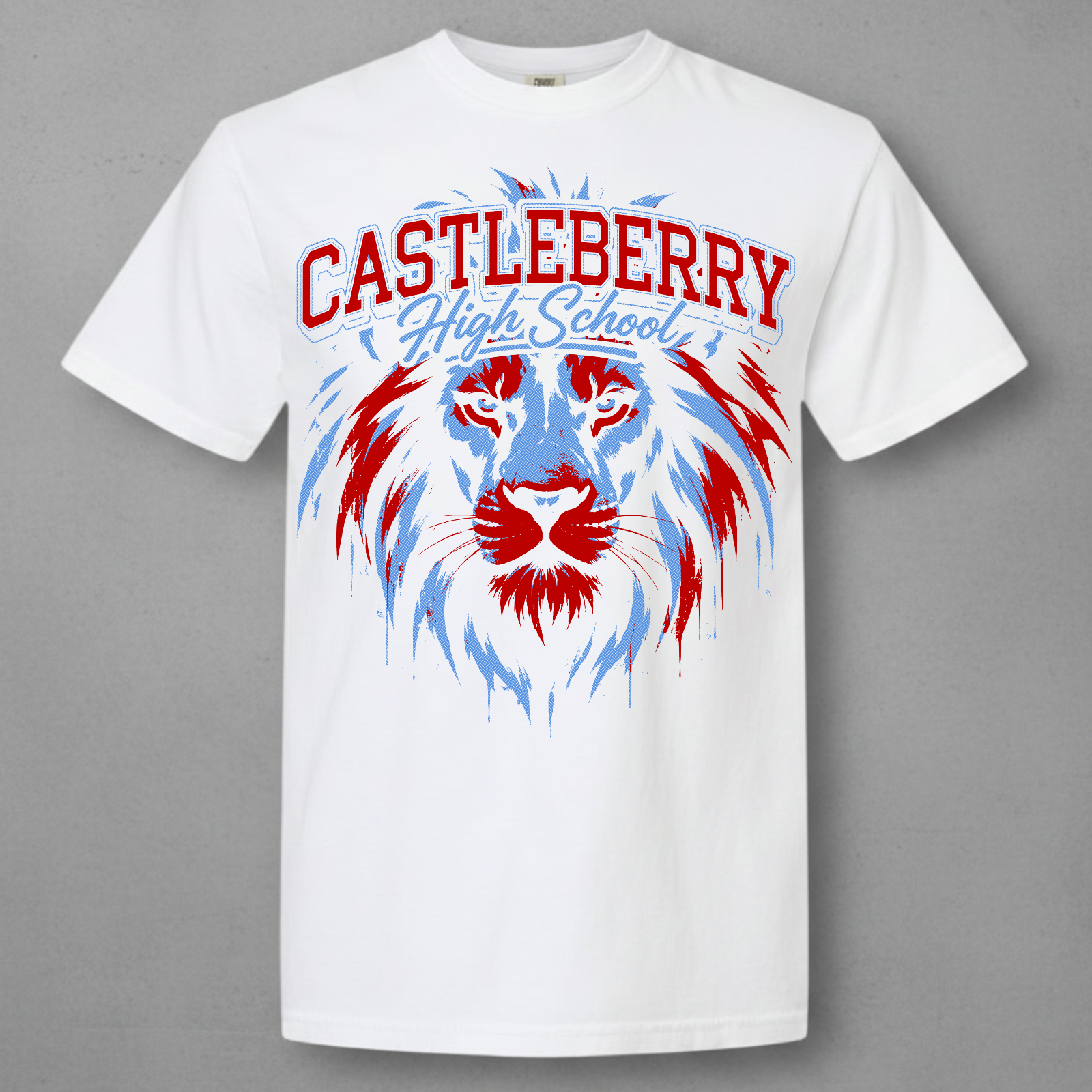 White t-shirt with Castleberry high school design 