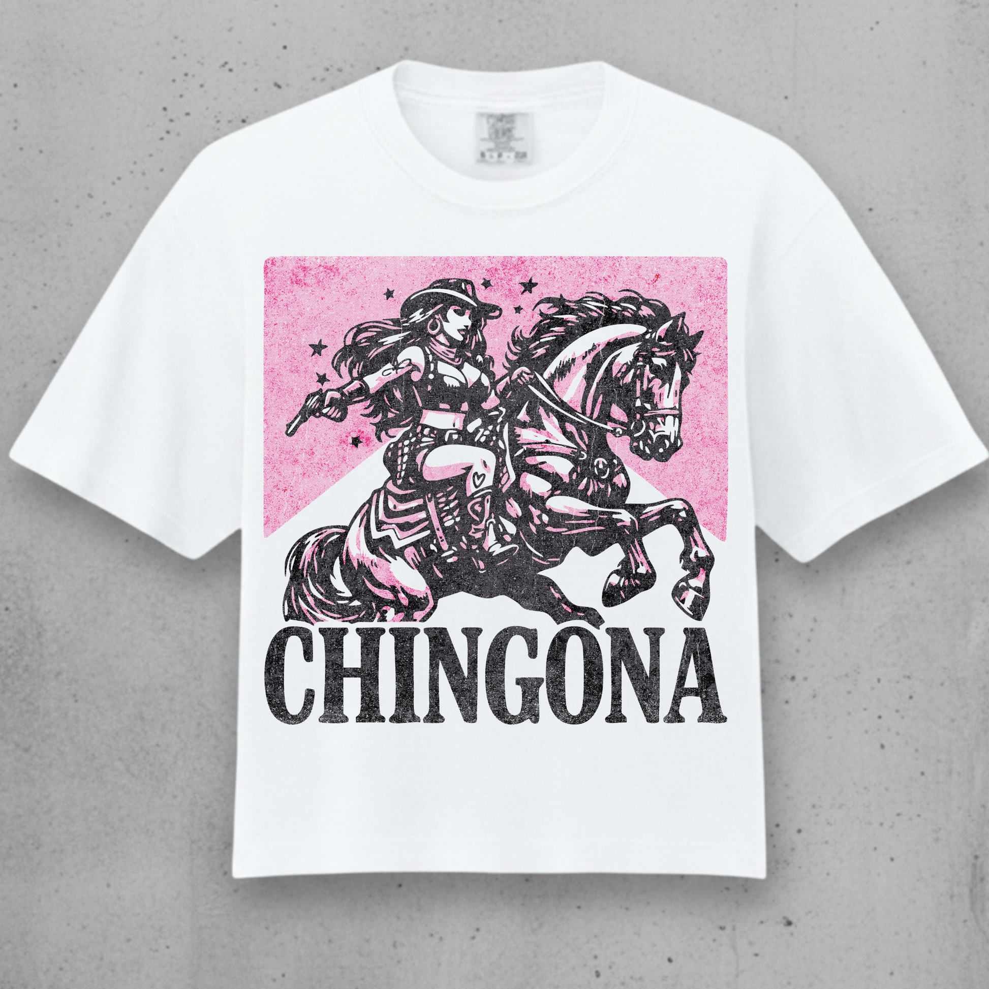 white crop top shirt with Chingona design