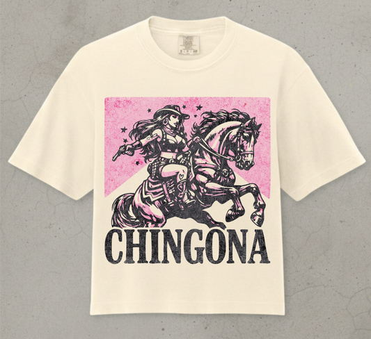 ivroy crop top with latina on horse and the words chingona