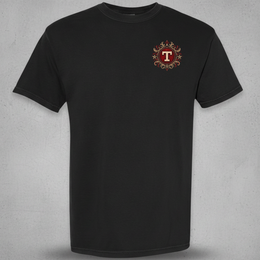 black shirt with Retro Texas Rangers logo 