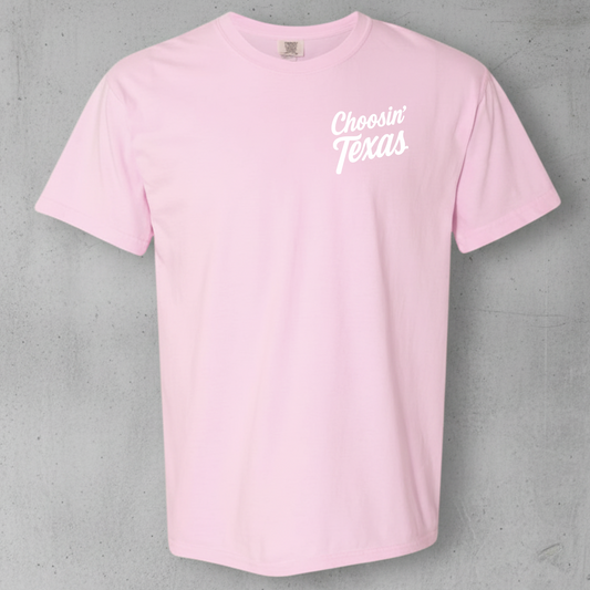 blossom comfort colors t-shirt with choosin texas lettering